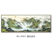 山水画客厅装饰画鸿运当头国画背景墙挂画大幅壁 BU-0967-源远流长 200*70cm金色渡泊压纹画框单幅