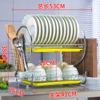 晾放碗碟沥水架碗架厨房置物架家用放碗架碗筷收纳盒餐具架储物架 双层绿盘砧板款