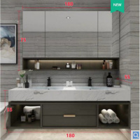 简约ins浴室柜闪电客组合轻奢洗面池卫生间双盆洗漱台洗脸池洗手台定制 黑色180cm木柜+镜柜双盆经典黑