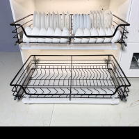 拉篮厨房橱柜不锈钢收纳架双层缓冲实心抽屉式闪电客加厚碗碟架内置