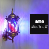 美发转灯LED理发店转灯复古挂壁发廊转灯欧式闪电客挂墙罗马小宫灯防水 古铜色外壳红白蓝斜纹款 套餐一