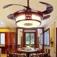 隐形红木风扇灯闪电客中国风新中式客厅餐厅吊扇灯复古实木卧室电风扇灯