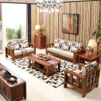 橡胶木简约现代沙发中式组合客厅家具整装木质三人沙发小户型