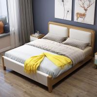 北欧轻奢床1.8米主卧双人床现代简约欧式1.5白皮软靠床宝马灰