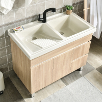 北欧洗衣柜阳台柜双盆洗衣池带搓衣板浴室柜洗衣池洗衣台 0.7米-双盆