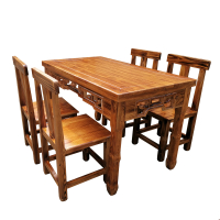 餐桌椅组合面馆早餐店长条闪电客桌凳套件碳化仿古花餐桌饭店桌椅