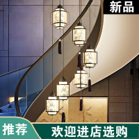 新中式吊灯楼梯间灯闪电客中国风中空客厅复式楼别墅旋转跃层餐厅长吊灯