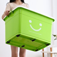 特大号衣服汽车收纳箱塑料箱闪电客玩具杂物收纳盒超大整理储物箱三件套 笑脸绿色 超划算套装:120L+250L(共2个)