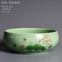 陶瓷大号圆形中国风家用养水仙花的花盆水培器皿水养 [青瓷-秀色荷香] 大