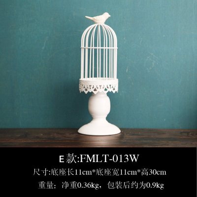 欧式创意家居浪漫白色鸟笼烛台西餐厅桌面装饰品摆件烛光晚餐摆设 E款:FMLT-013W(送蜡烛*1)
