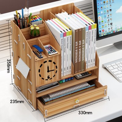 办公桌收纳文件夹CIAA收纳盒桌面整理学生笔筒办公室置物架书桌上 870胡桃木[送笔筒+手机支架]