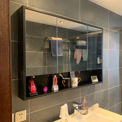 卫生间挂墙式镜柜厕所收纳柜CIAA带灯带置物架浴室柜镜子木壁挂镜箱