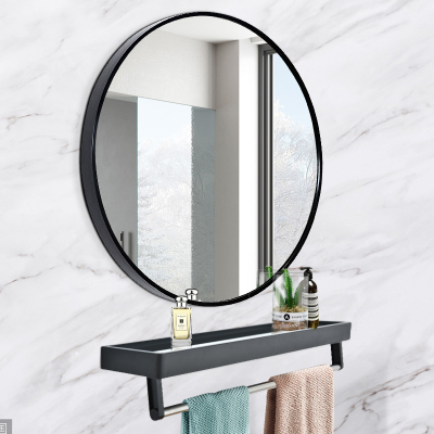 铝合金卫生间浴室镜圆镜CIAA带置物架镜子挂墙洗脸池免打孔厕所卫浴镜