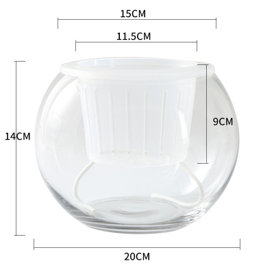 水培植物玻璃瓶透明玻璃花瓶容器绿萝花盆圆球形鱼缸水养小号器皿 20圆球-土培篮 中等