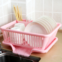大号厨房置物碗碟架CIAA沥水架洗放晾碗架盘架滴水碗筷收纳沥水篮碗篮 粉色正面沥水