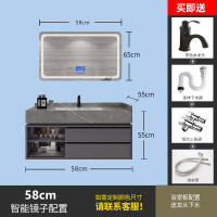 简约现代橡木双盆浴室柜CIAA组合卫生间吊柜岩板洗漱台盆定制智能镜柜 可定制尺寸联系客服