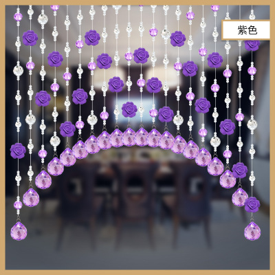 玫瑰花结婚珠帘水晶CIAA帘客厅隔断帘玄关卫生间卧室 白+紫+紫花 20条0.3-0.6米弧形适合0.6-0.8米内悬挂