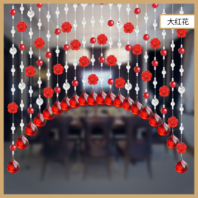 玫瑰花结婚珠帘水晶CIAA帘客厅隔断帘玄关卫生间卧 白+红+大红花 50条0.4-1.1米弧形适合1.8-2.0米内悬挂