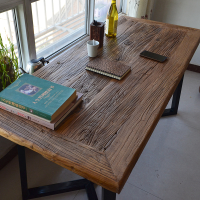 榆木餐桌铁艺书桌茶桌CIAA家用木质民俗桌椅老板风化旧木板吧台