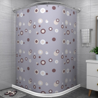 浴室防水布磁性浴帘套装免打孔CIAA弧形杆卫生 [EVA]咖啡圈 墙宽75*115:挡水条180+304伸缩B款+磁吸帘