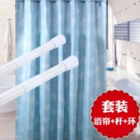 澳洲蓝卫生间浴帘CIAA防水加厚防潮浴室窗帘帘隔断 帘布挂帘 宽150*180高帘+88-160杆