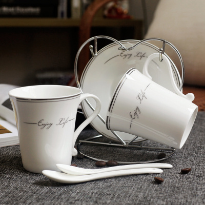 简约情侣陶瓷杯咖啡杯套装CIAA 创意金边2套装 咖啡杯碟勺架子 茶杯 白金享受生活