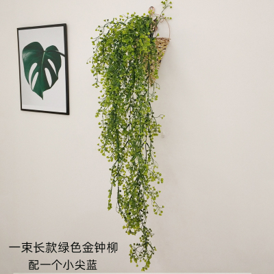 壁挂花墙壁装饰挂件客厅墙上CIAA仿真植物壁挂咖啡厅奶茶店创意墙花盆 绿色金钟柳一束(送小篮子)