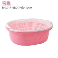  双层洗菜篮沥水篮CIAA厨房篮子果盘多功能圆形洗菜盆水果篮 加厚粉色