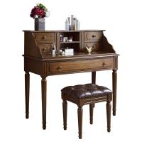 全木质美式电脑化妆桌梳妆台CIAA一体桌卧室钢琴化妆台兼书桌不带镜子