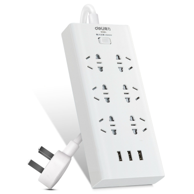 得力(deli)18284排插插线板6位2米带USB接线板拖线板插排电源线办公用品