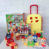 包邮日本面包超人拉杆箱拼装积木大颗粒收纳盒行李箱儿童积木玩具