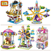 LOZ游乐场套装迷你颗粒积木拼装摩天轮旋转木马飞机夹娃娃机玩具