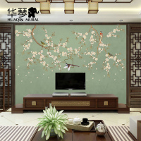 美式中式花鸟墙纸 客厅沙背景墙影视墙壁画定制 大型无纺布壁纸