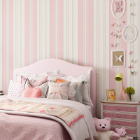 粉色墙纸公主粉 竖条纹简约风环保温馨无纺布卧室儿童房壁纸女孩