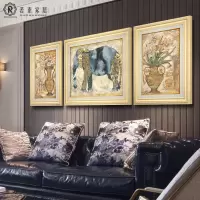 客厅装饰画欧式沙背景墙挂画美式三联画大象画大气高档壁画