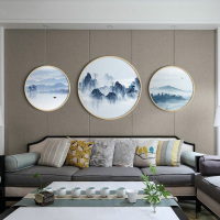 新中式客厅装饰禅意山卧室床头实木圆形壁画茶室沙背景墙挂画