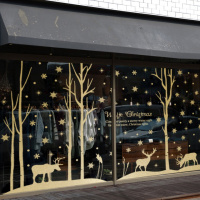 北欧风麋鹿树林浪漫雪花商场咖啡馆店铺大型橱窗玻璃贴装饰画布置