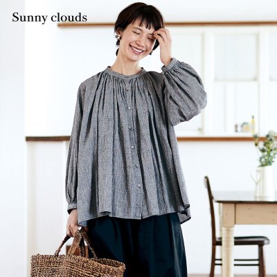 Sunny clouds Shuttle Notes日本面料 女式棉麻多褶格子衬衫