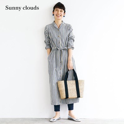 Sunny clouds Shuttle Notes日本面料 女式棉麻条纹连衣裙