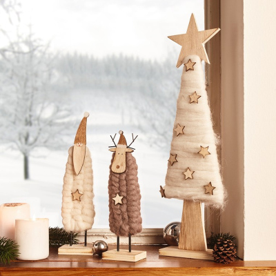 欧式圣诞节麋鹿圣诞老人圣诞树布艺木质摆件儿童房橱窗摆饰