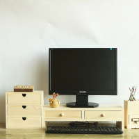 办公桌面收纳盒 抽屉式实木储物柜桌上文件收纳盒 显示器增高架