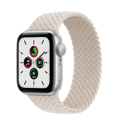 苹果(Apple) Watch SE智能手表 银色铝制表壳 编织单圈 心率监测光学心脏传感运动