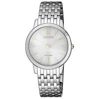 西铁城(Citizen)女士光动能不锈钢白色表盘手表时尚休闲百搭石英手表