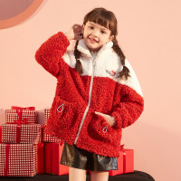 唐狮童装新款女童外套秋冬加厚红色仿羊羔毛绒中大儿童韩版