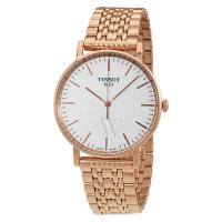 天梭TISSOT 男士 T-Classic Everytime 玫瑰金 PVD 不锈钢银色表盘手表 魅时系列 38毫米