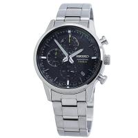 SEIKO 精工 Chronograph 经典时尚潮流商务休闲简约百搭日常防水计时钛金属黑色表盘石英表男表 SSB389