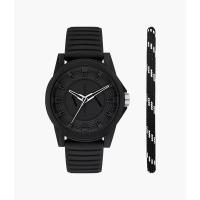 阿玛尼Armani Exchange 三指针黑色硅胶手表和手链套装 石英表个性潮流休闲时尚百搭运动防水AX7159SET