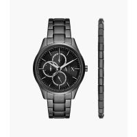 阿玛尼Armani Exchange 多功能黑色不锈钢手表和手链套装石英日历星期防水个性潮流休闲百搭AX7154SET