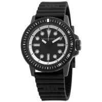 阿玛尼Armani Exchange男士莱昂纳多硅胶黑色表盘手表 商务休闲 时尚百搭 运动防水男士腕表AX1852