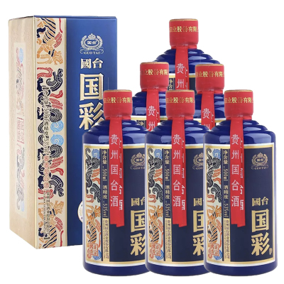贵州国台 国彩酒 53度 酱香型白酒 蓝色 500mlx6瓶